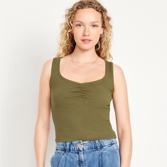 NWT Old Navy Cinched Rib-Knit Crop
Tank Top Satin Moss Size Medium Baby Doll - Picture 1 of 10